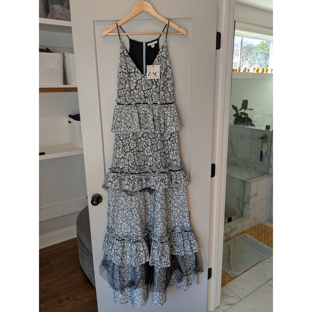 NWT ZAC Zac Posen Brianna Lace Tiered Ruffle Tulle Dress Size‎ 4 - Picture 2 of 13